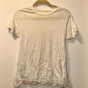 Y2K Dolce & Gabbana Ivory Lace Trim Short Sleeve Top - Sz Sm